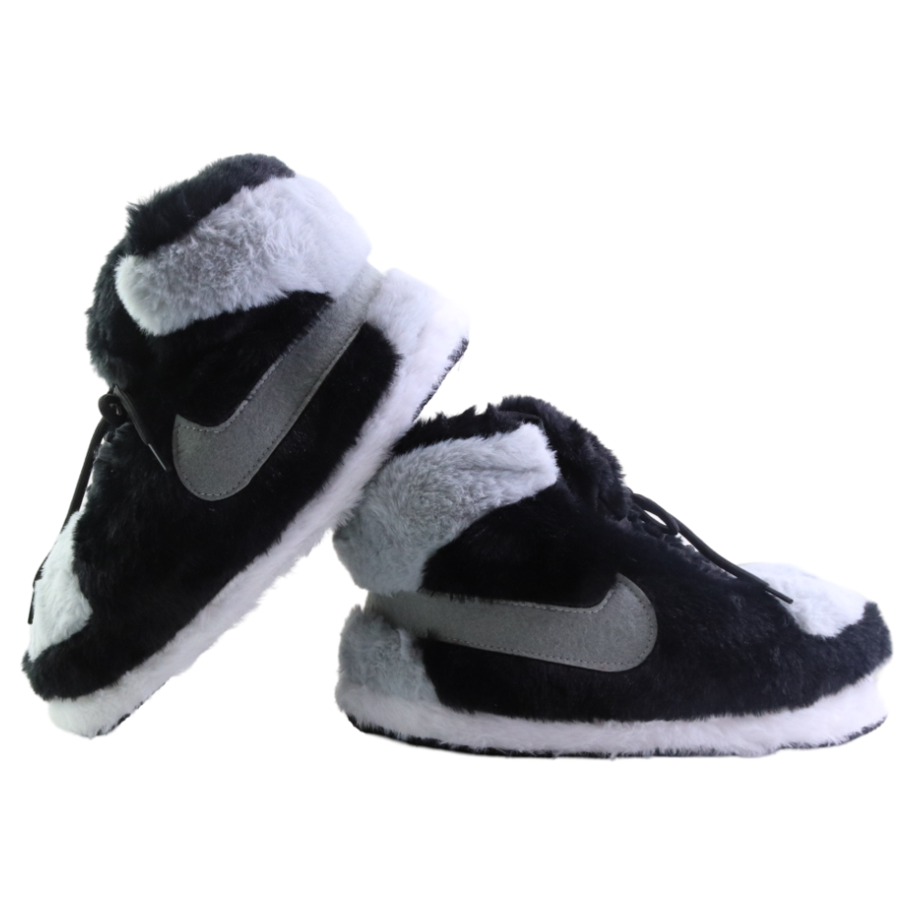 LKJ 1 Grey Black Retro Hi Top Trainer Sneaker Slippers