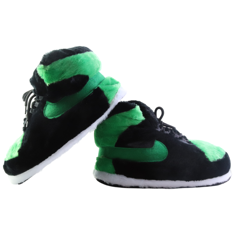 LKJ 1 Green Black Retro Hi Top Trainer Sneaker Slippers