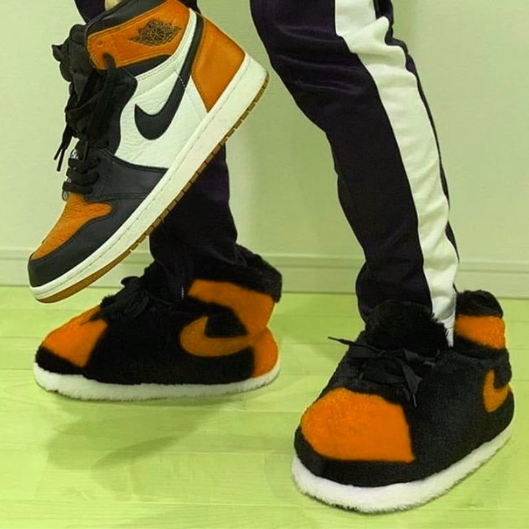 LKJ 1 Orange Retro Hi Top Unisex Trainer Sneaker Slippers