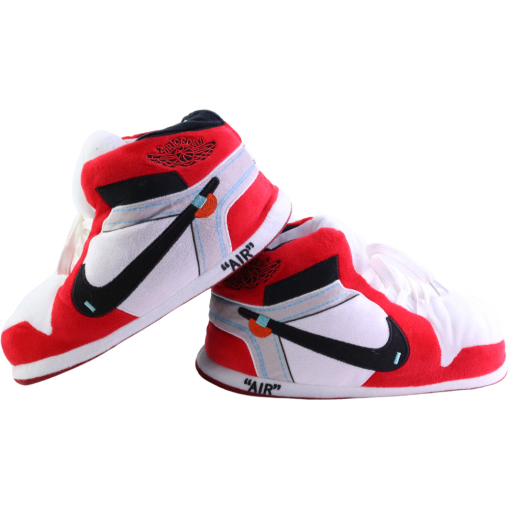 LKJ 1 OFF White Red Retro Lo Hi Top Unisex Trainer Sneaker Slippers
