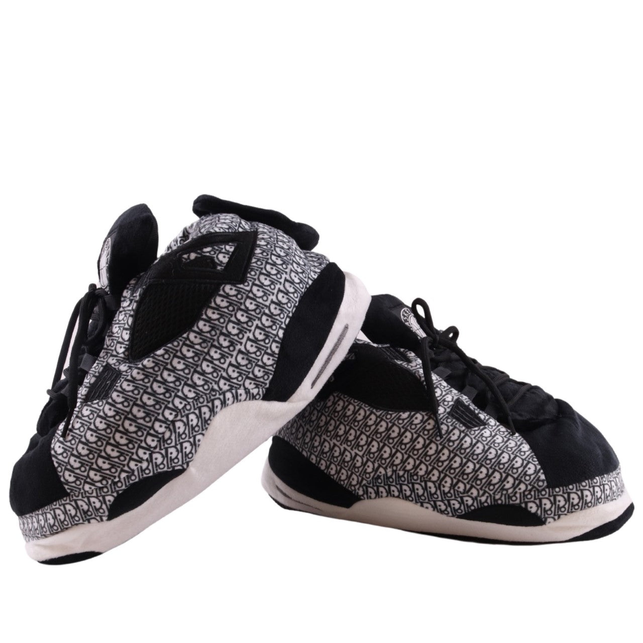 LKJ 4 Black White Mono Retro Hi Top Trainer Sneaker Slippers